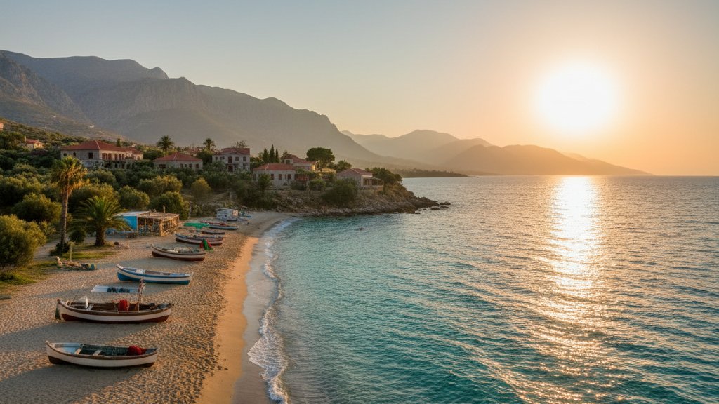Playa albanesa en temporada alta de verano