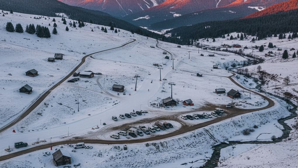 Remonte de esqui con esquiadores subiendo la montana nevada