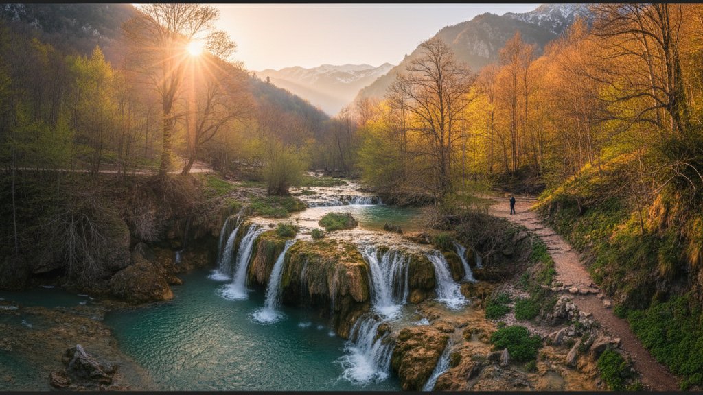 Secluded waterfalls in Albanian mountains