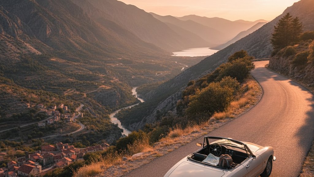 Carretera costera panoramica en Albania con vistas al mar