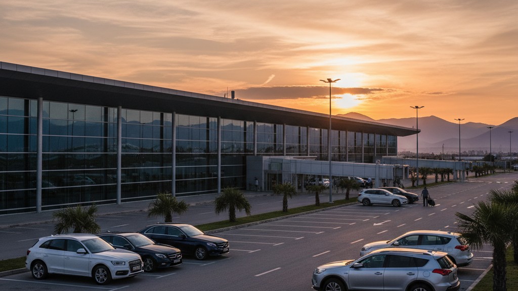 Tirana International Airport Nene Tereza terminal building with rental car pickup area